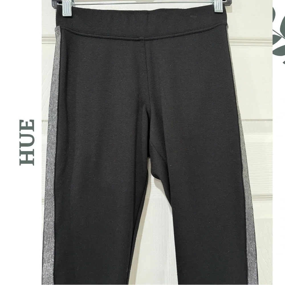 HUE Black Leggings Side Stripe Stretch Pull On Pants Size Small - Picture 4 of 7
